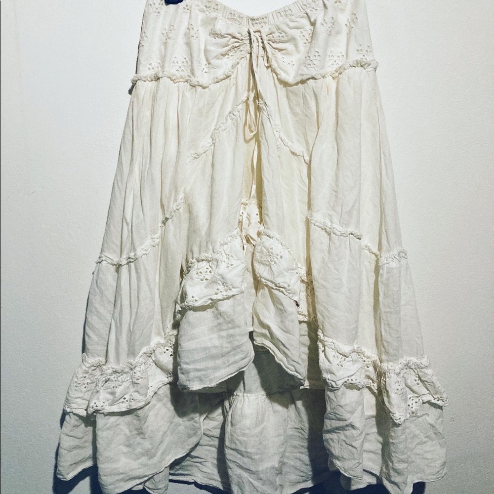 White eyelir ruffle drawstring farm skirt
